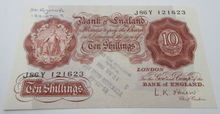 Load image into Gallery viewer, 1950 BANK OF ENGLAND MARCH 1950 O&#39;BRIEN UNC 10 SHILLING BANK NOTE J86Y 121623
