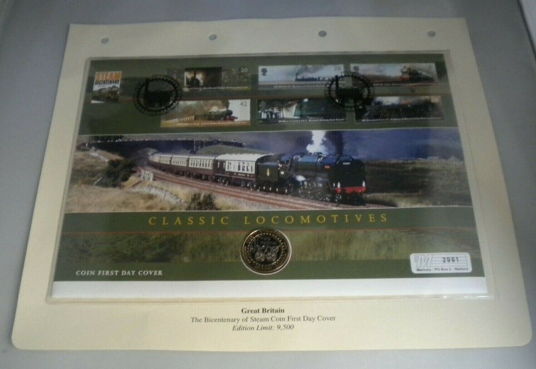 THE BICENTENARY OF STEAM BUNC £2 TWO POUND COIN FIRST DAY COVER PNC,STAMPS, INFO