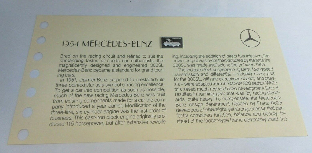 1954 MERCEDES BENZ 15mm X 10mm 1.60gram SILVER INGOT WITH INFORMATION SLIP