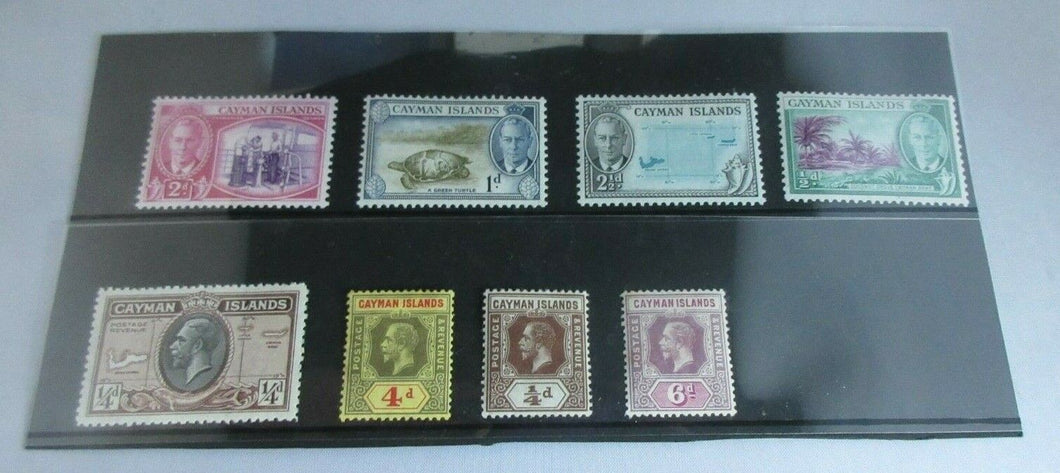 1913 KING GEORGE V & VI PRE DECIMAL STAMPS - 8 X CAYMAN ISLANDS STAMPS