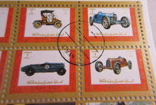 Load image into Gallery viewer, AJMAN STATE UNITED ARAB EMIRATES OLD AND MODERN CARS POSTAGE STAMPS IN HOLDER
