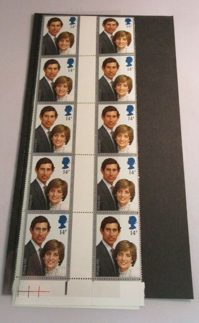 1981 PRINCE CHARLES & LADY DIANA SPENCER 14p GUTTER PAIRS 20 STAMPS MNH