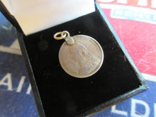 Load image into Gallery viewer, 1887 QUEEN VICTORIA SILVER SIXPENCE GLASS ENAMELLED ANTIQUE CHARM CC2 BOXED
