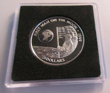 Load image into Gallery viewer, 1991 FIRST MAN ON THE MOON COOK ISL $5 FIVE DOLLAR COIN SILVER PROOF BOX AND COA
