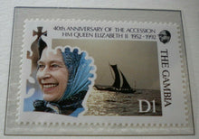 Load image into Gallery viewer, 1952-1992 QEII 40TH ANNIVERSARY OF THE ACCESSION  5 X THE GAMBIA MNH STAMPS/INFO
