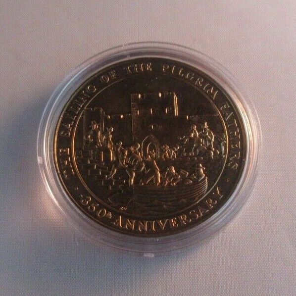 1970 The Sailing of the Pilgrim Fathers 350th Anniv BU Medal in Capsule