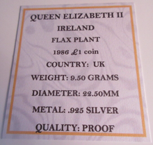 Load image into Gallery viewer, 1986 £1 ONE POUND SILVER PROOF COIN IRELAND FLAX PLANT BOX &amp; COA
