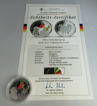 Load image into Gallery viewer, 20 YEARS OF GERMAN UNITY 1ST FREE ELECTION OF THE PEOPLES CHAM S/PROOF MEDAL/COA
