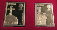 Load image into Gallery viewer, CORONATION ISSUE 25TH ANNIV HALLMARKED GOLD PLATED SILVER STAMPS BOXED WITH COA
