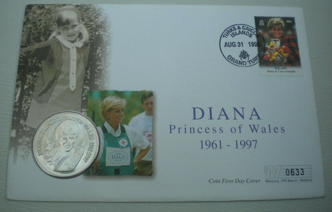 1998 DIANA PRINCESS OF WALES 1961-1997 BUNC 5 CROWN  COIN PNC STAMP & POSTMARK