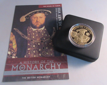 Load image into Gallery viewer, 2007 QEII HENRY VIII HISTORY OF THE MONARCHY ALDERNEY S/PROOF £5 COIN BOX &amp; COA
