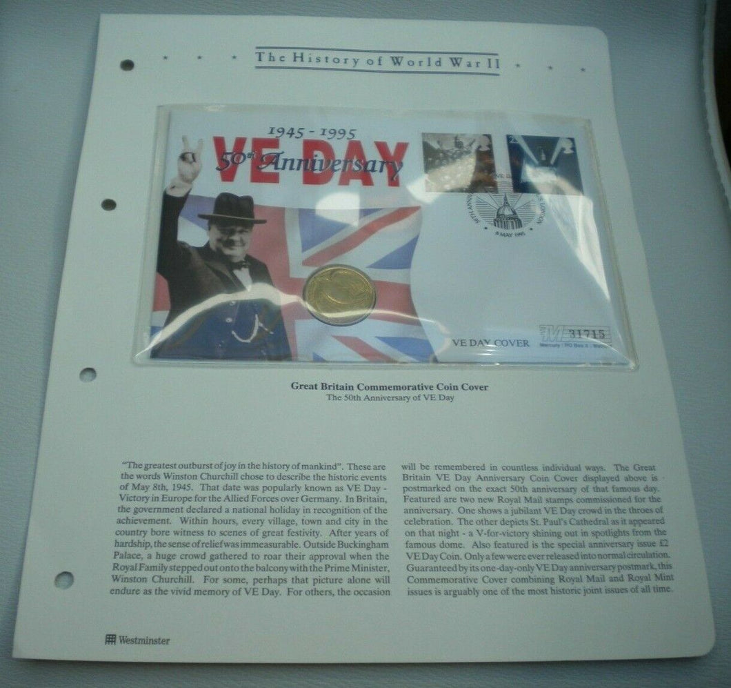 1945-1995 50TH ANNIVERSARY VE DAY BUNC £2 COIN COVER PNC,STAMPS,POSTMARK & INFO