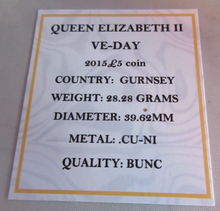 Load image into Gallery viewer, 2015 QUEEN ELIZABETH II VE-DAY BUNC £5 FIVE POUND COIN QUAD CAP BOX &amp; COA
