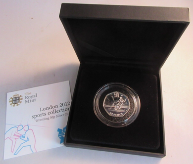 2011 OLYMPIC WRESTLING QUEEN ELIZABETH II UK SILVER BU 50p FIFTY PENCE BOX & COA