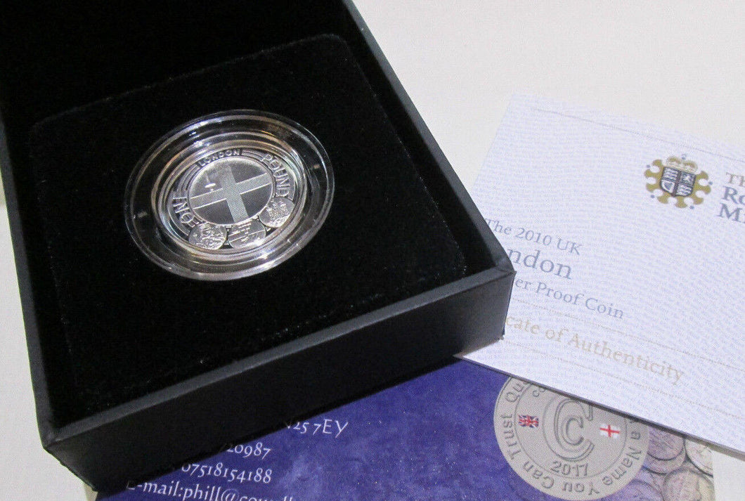 UK 2010 ROYAL MINT Capital Cities LONDON £1 One Pound SILVER Proof PIEDFORT COIN