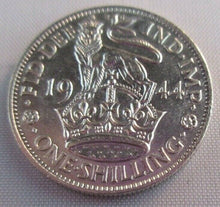 Load image into Gallery viewer, 1944 KING GEORGE VI BARE HEAD .500 SILVER aUNC ONE SHILLING COIN &amp; CLEAR FLIP E1
