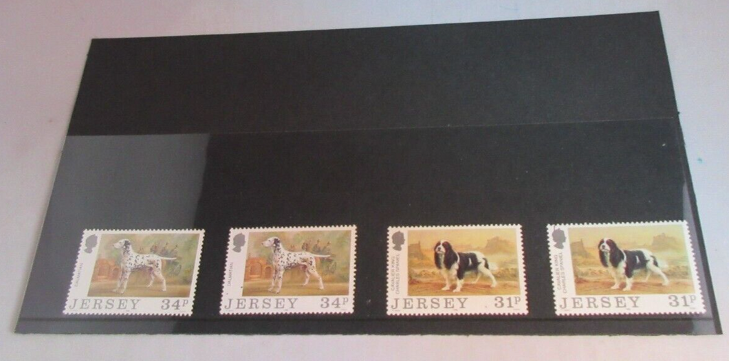 JERSEY DOGS DECIMAL STAMPS X 4 MNH IN STAMP HOLDER