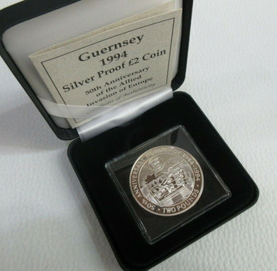 1994 Guernsey £2 Pound Silver PROOF Coin CROWN SIZED NORMANDY LANDINGS BOX & COA