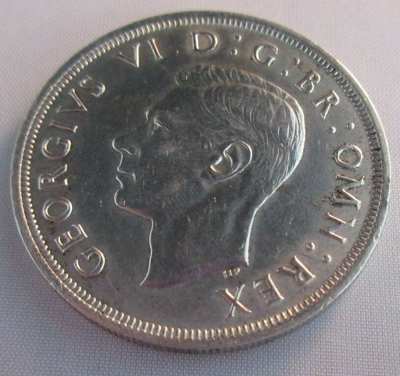 1937 KING GEORGE VI BARE HEAD .500 SILVER CROWN EF+ IN PROTECTIVE CLEAR FLIP