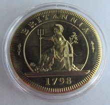Load image into Gallery viewer, 1798 KING GEORGE III FANTASY CARTWHEEL TWO PENNY GOLD ON COPPER WITH CAP &amp; POUCH
