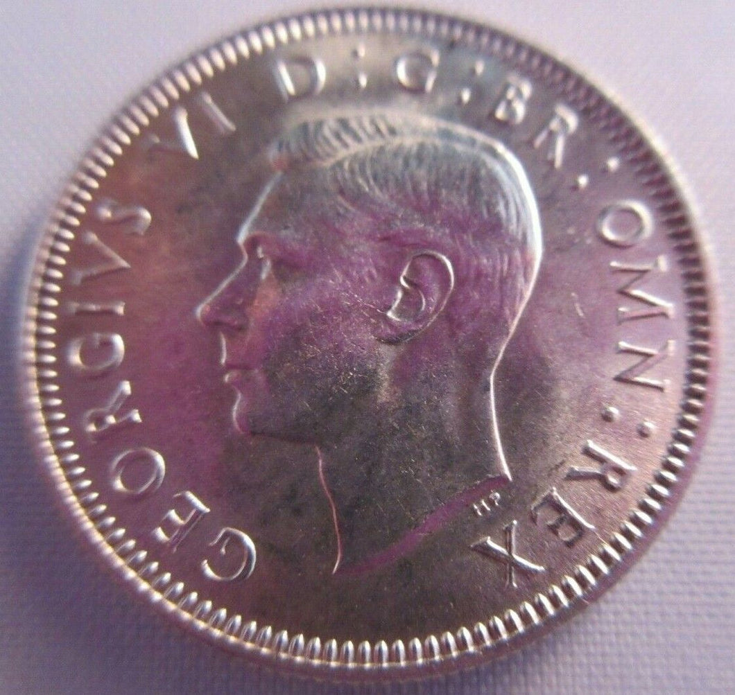 1938 KING GEORGE VI BARE HEAD .500 SILVER UNC ONE SHILLING COIN & CLEAR FLIP E2