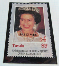 Load image into Gallery viewer, 1986 QUEEN ELIZABETH II 60TH BIRTHDAY MONTSERRAT &amp; TUVALU STAMPS &amp; ALBUM SHEET
