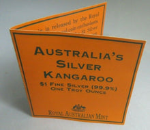 Load image into Gallery viewer, 1999 AUSTRALIA&#39;S SILVER KANGAROO 1 TROY OZ .999 SILVER ONE DOLLAR WITH COA &amp; BOX
