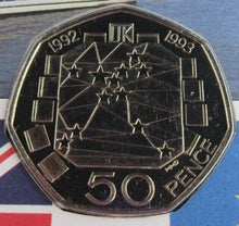 Load image into Gallery viewer, 1992-1993 BRITISH PRESIDENCY OF EUROPE 50 PENCE BUNC FIRST DAY COIN COVER PNC
