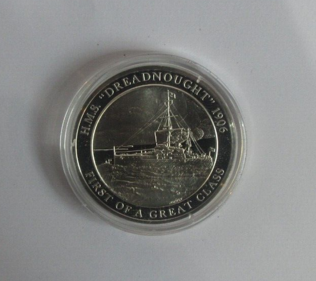 HMS Dreadnought 1906 - Big Gun Battleship Silver Proof Medal + Info Sheet