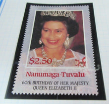 Load image into Gallery viewer, 1986 QUEEN ELIZABETH II 60TH BIRTHDAY NANUMAGA TUVALU STAMPS &amp; ALBUM SHEET
