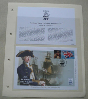 1805-2005 TRAFALGAR BICENTENARY NELSON THE SAILOR'S SAILOR STAMP COVER WITH INFO