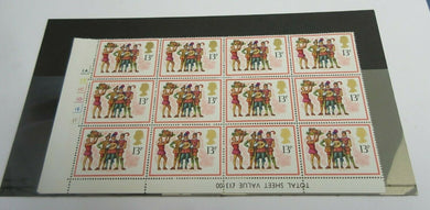 1978 CHRISTMAS THE BOARS HEAD CAROL 13P BLOCK OF 12 STAMPS MNH