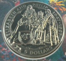 Load image into Gallery viewer, 1947-1997 GOLDEN WEDDING ANNIVERSARY BUNC $5 DOLLAR COIN FIRST DAY COVER PNC
