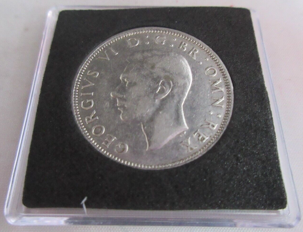 1944 GEORGE VI BARE HEAD HALF CROWN .500 EF IN QUADRANT CAPSULE