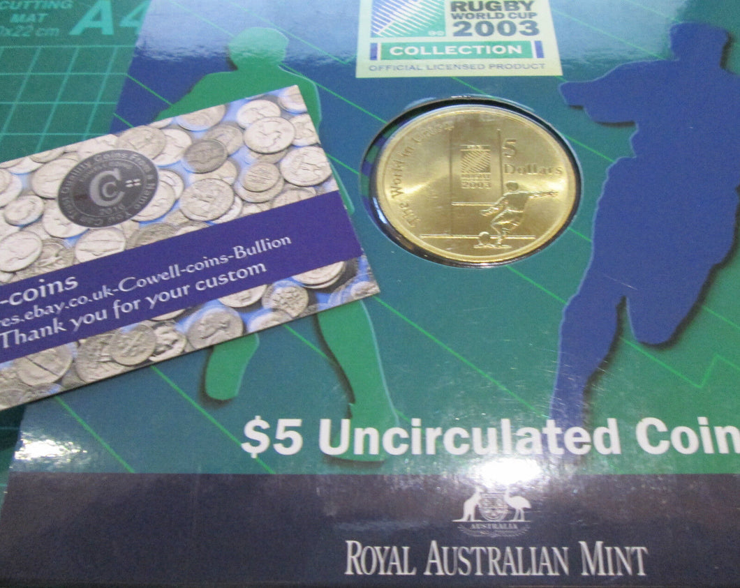 2003 $5 BUNC Uncirculated World Cup Rugby World in Union COIN PACK ROYAL AU MINT