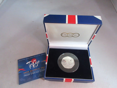 TOKYO 2020 SUMMER OLYMPIC CYCLING SILVER PROOF FIFTY PENCE 50P 2021 BOX & COA