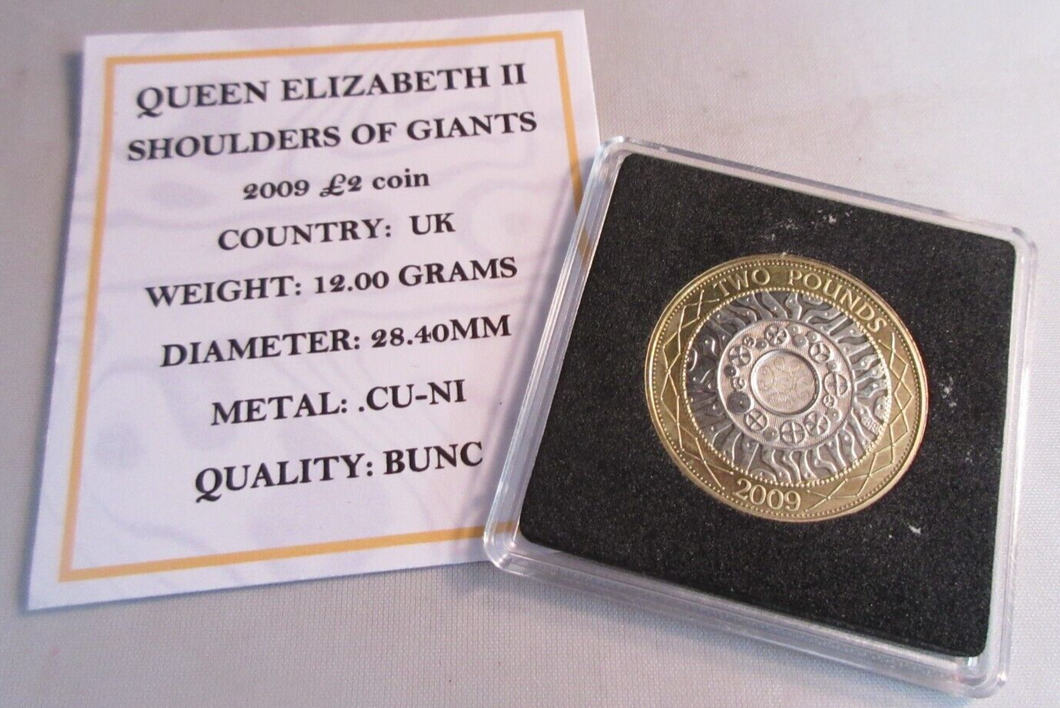 2009 SHOULDERS OF GIANTS QEII BUNC £2 TWO POUND COIN WITH QUAD CAPSULE & COA