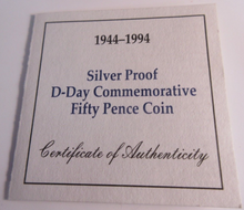 Load image into Gallery viewer, 1994 D DAY QUEEN ELIZABETH II SILVER PROOF 50p FIFTY PENCE ROYAL MINT BOX &amp; COA
