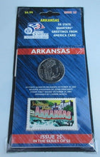 Load image into Gallery viewer, 2003 US MINT ARKANSAS 50 STATE QUARTER &amp; 2002 ARKANSAS STAMP ISSUE 25/50 PACK
