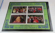 Load image into Gallery viewer, 1986 QUEEN ELIZABETH II 60TH BIRTHDAY TANZANIA STAMPS &amp; ALBUM SHEET
