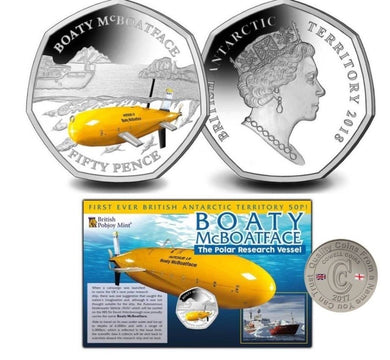2018 Boaty McBoatFace BAT BUnc Coloured Cupro Nickel Diamond Finish 50p Coin