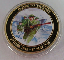 Load image into Gallery viewer, D-DAY TO VICTORY 6th JUNE 1944 - 8th MAY 2014 GOLD PLATED COOK ISLANDS  $1 COIN
