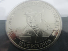 Load image into Gallery viewer, 2015, 3 SILVER PROOF WINSTON CHURCHILL COMMEMORATIVE Guernsey £5 COINS, PNC COA
