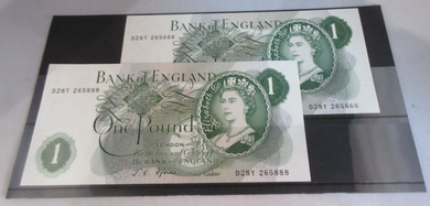 1967 FFORDE £1 ONE POUND BANK NOTES X2 UNC FEB 1967 D28Y 165666 & D28Y 165888