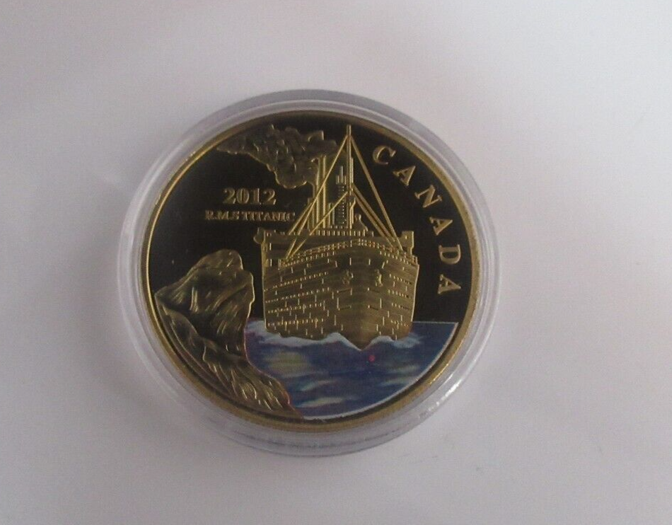 2012 RMS Titanic - Canada - Proof Gold Plated Colourised Fiji Coin in Capsule