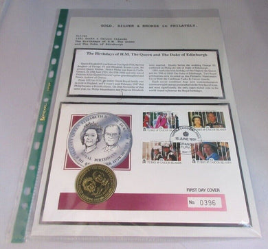 1991 ROYAL BIRTHDAYS  TURKS & CAICOS BUNC ONE CROWN COIN COVER PNC WITH COA
