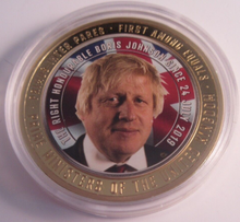 Load image into Gallery viewer, 2019 BORIS JOHNSON GOLD PLATED PROOF MEDALLION WITH COA &amp; CLEAR FLIP
