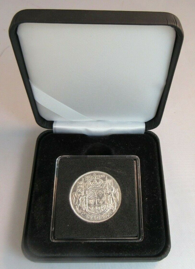 1940 CANADA KING GEORGE VI aUNC SILVER 50 CENTS COIN PRESENTED IN QUAD CAP & BOX