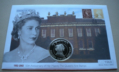 2002 50TH ANNIVERSARY HM THE QUEEN'S FIRST STAMPS 50p CROWN COIN COVER PNC