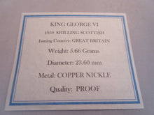 Load image into Gallery viewer, 1950 KING GEORGE VI BARE HEAD PROOF SCOTTISH ONE SHILLING COIN BOXED WITH COA
